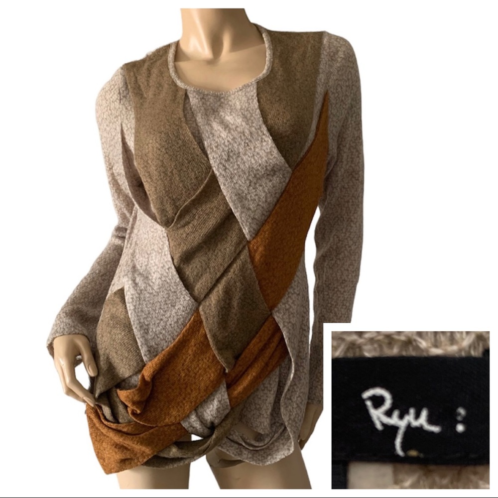 ModCloth RYU Boho Knit Sweater Anthropologie Crisscross Weave Design size Large